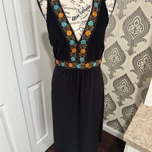 Embroidered Black Dress with Floral Accents